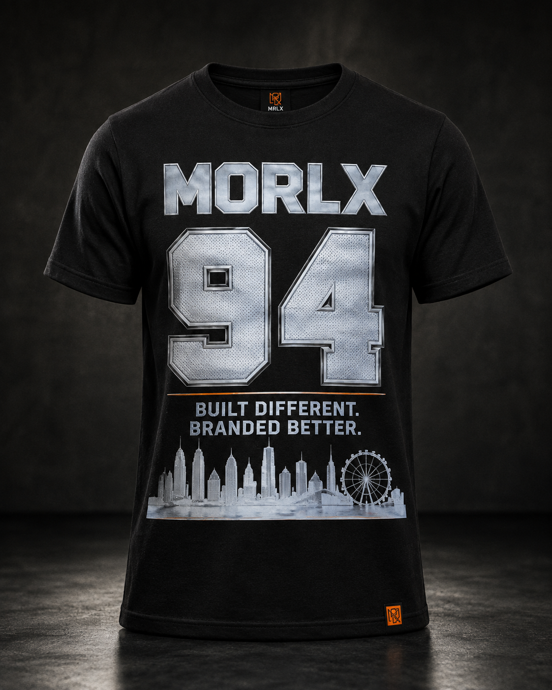 MORLX 94 black heavyweight T-shirt with metallic 94 graphic