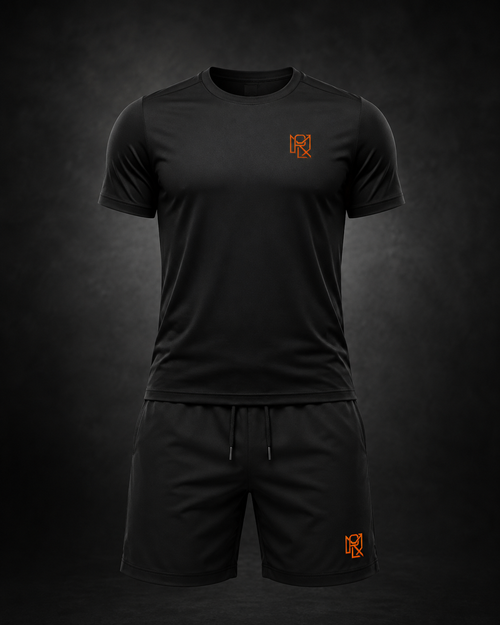 MORLX men's black performance gym shorts and T-shirt set